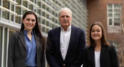 UNH Paul College students Aidan Kittredge and Kelsie Dawe with Professor Jeffrey Sohl