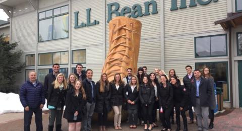 students in front of LL Bean