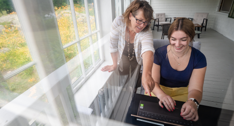 Olivia Balabanis '22 and GoodWork CEO Molly Hodgson work collaboratively.