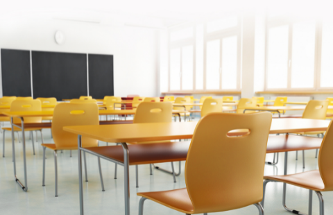 Yellow chairs in a classroom