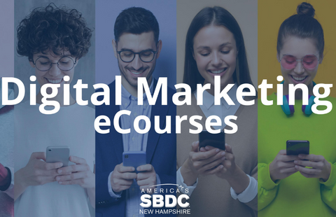 Digital Marketing ECourses flier with pictures of people looking at their phones