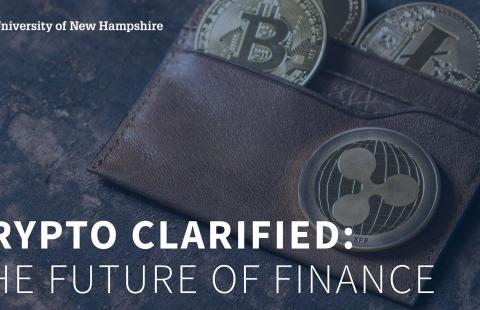 A wallet with the words, "Crypto Clarified" The Future of Finance" written on it