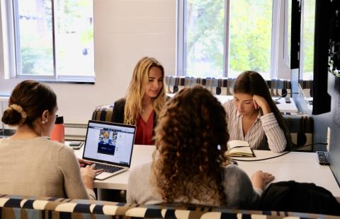 Students using the collaboration booths