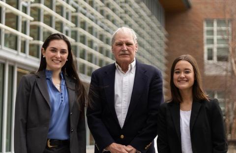 UNH Paul College students Aidan Kittredge and Kelsie Dawe with Professor Jeffrey Sohl