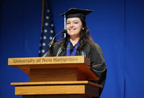 Students celebrate at the Peter. T Paul College of Business and Economics commencement ceremony.